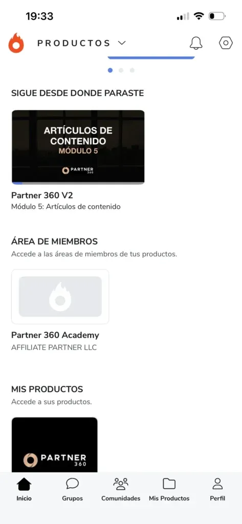 MI AFILIACION AL CURSO PARTNER 360, AREA DE MIEMBROS
